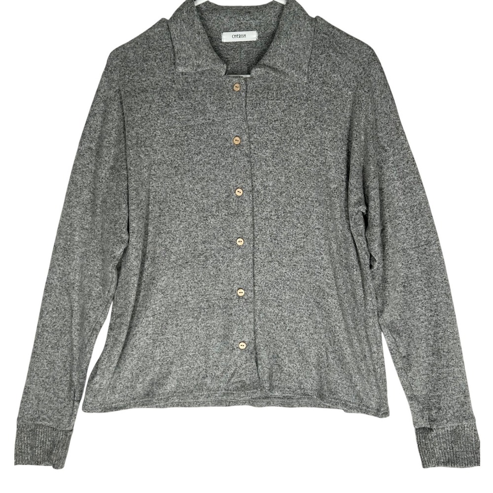 Cherish Soft Lightweight Button Down Collared Gray Cardigan Sweater Women S NWOT